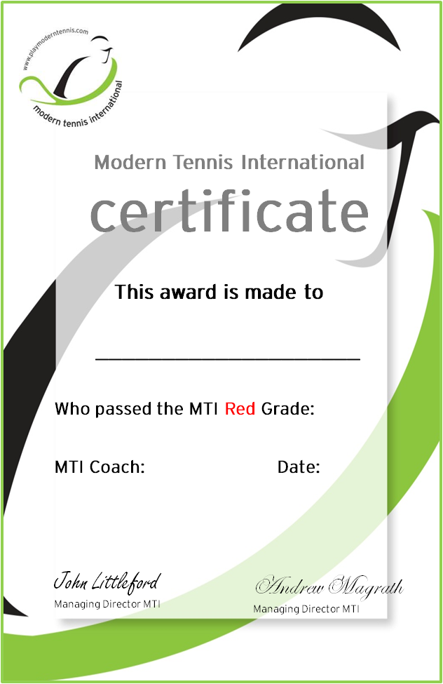 Certificates of acheivement for tennis lesson plans